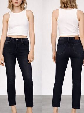 NWT Zara Vintage Skinny Jeans Black High Rise Ankle Stretch Denim 8